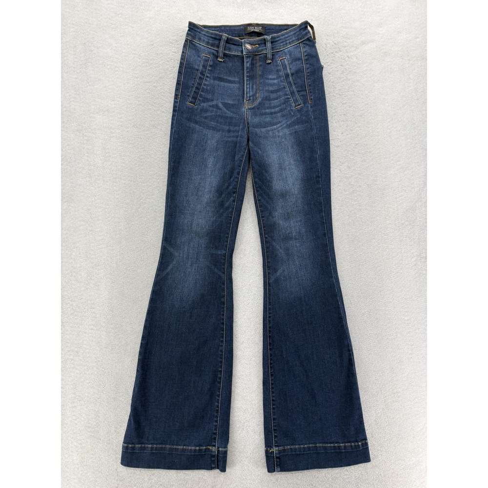 Judy Blue Flare Jeans Womens 0/24 Blue Dark Wash Mid Rise Stretch Denim Pants
